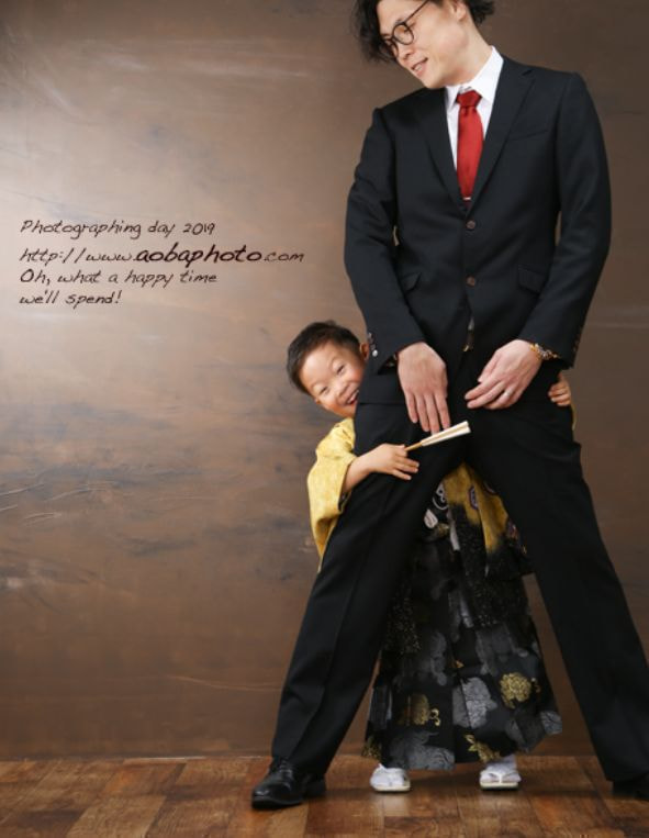 越前市フォトスタジオで撮ったの男の子とパパの七五三写真