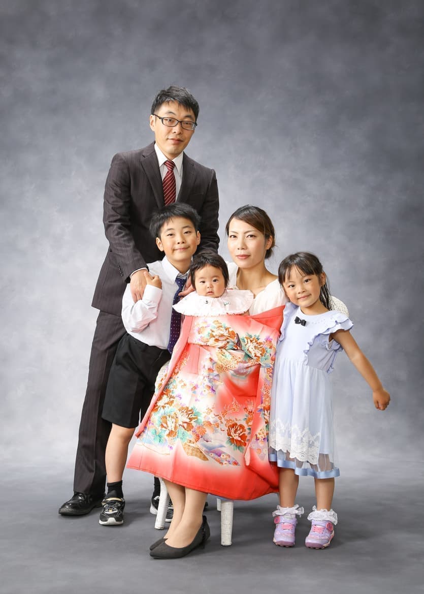 福井県越前市でのお宮参りの家族写真